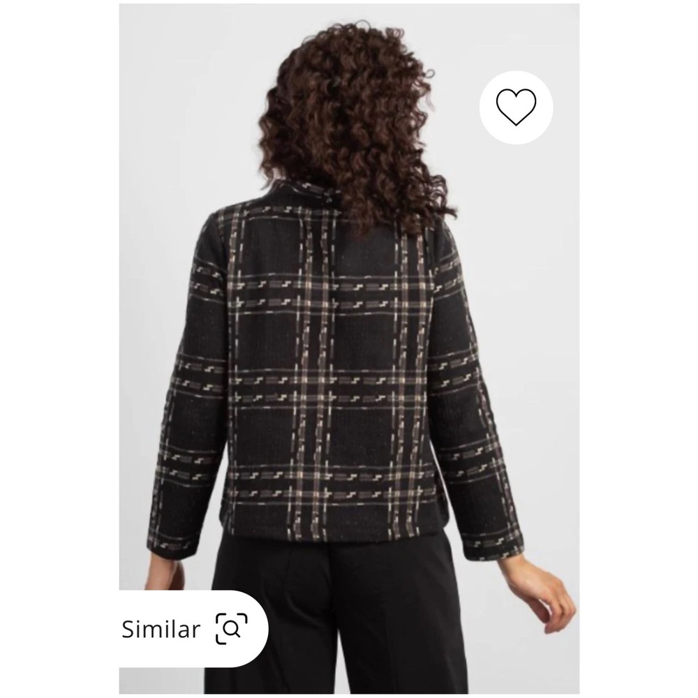 Habitat Speckle Knit Plaid Pullover Mock Neck Top Black S Lagenlook Art to Wear - Picture 2 of 7